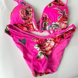 Maaji Parade Reversible Bikini Top & Bottom SET Fuchsia Agate Floral Size Small?
